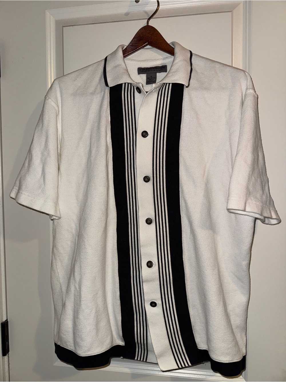 Vintage Le Collezioni Structure White Short-Sleeve Button-Down w/Black Trim